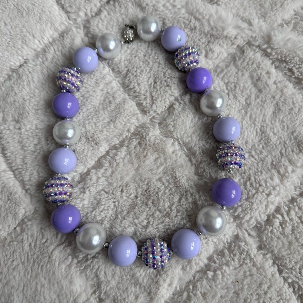 Lavender & Pearl Chunky Bling Bubblegum Beads Necklace | Size Child